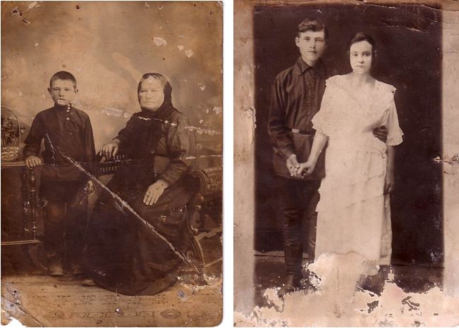 Слева – Илья Брагин и его прабабушка, 1908г.; справа – Брагин. И.С. и Федосеева Н.П., 1914г. 