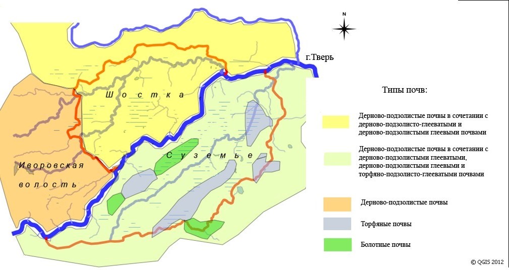 Рисунок 2. Границы волостей и типы почв